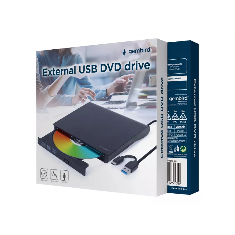 Gembird DVD-USB-03 External USB DVD drive, Melns