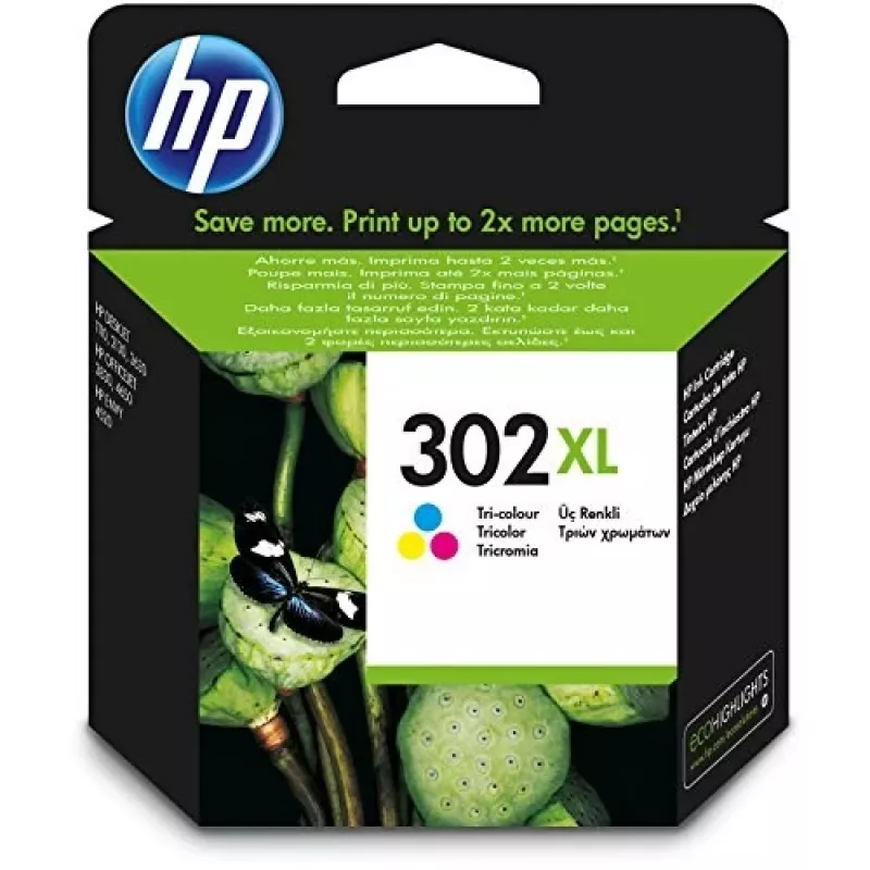 HP 302XL lielas ietilpības trīskrāsu oriģinālā tintes kasetne