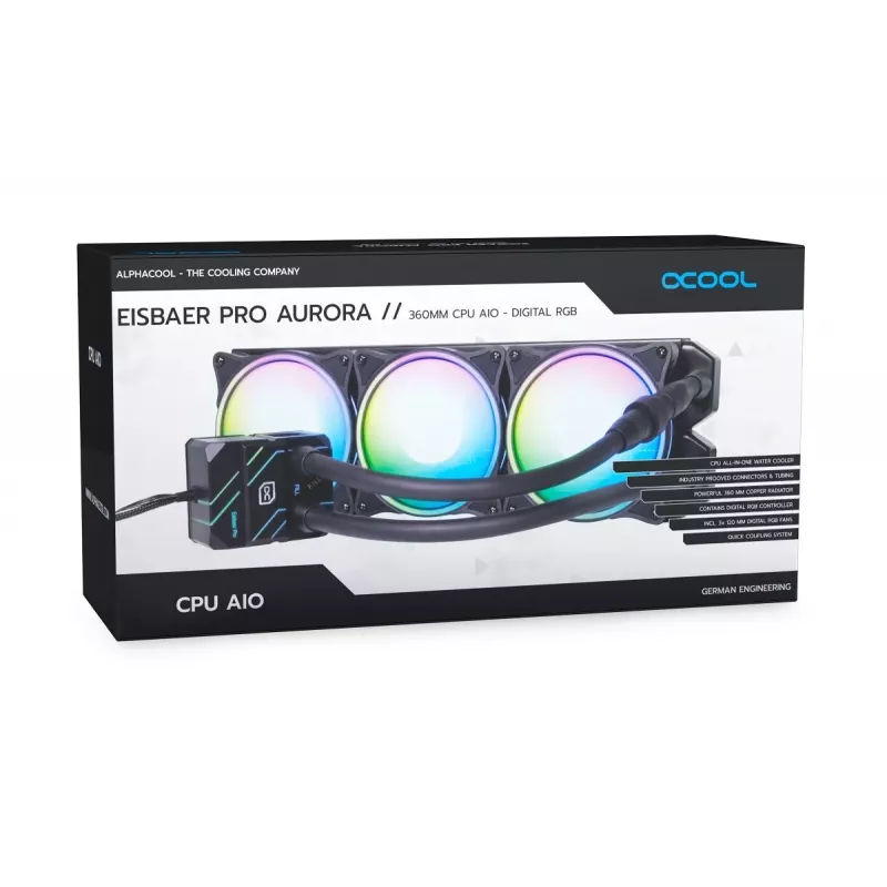 Alphacool Eisbaer Pro Aurora 360 procesora universāls šķidruma dzesētājs 12 cm melns, balts 1 gab.