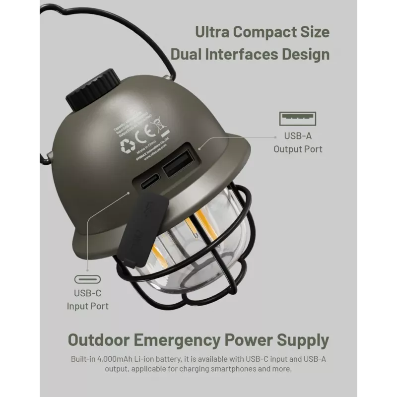 Ar USB darbināms kempinga lukturis Nitecore LR40 100 lm olīvzaļš
