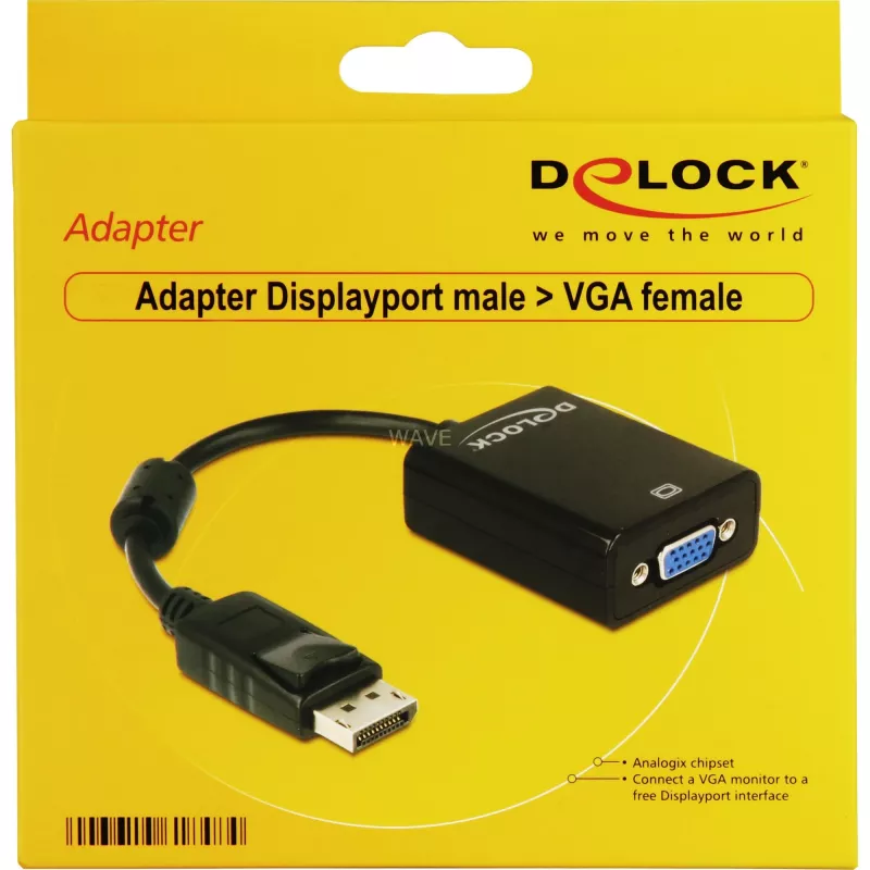 DeLOCK 61848 video kabeļa adapteris 0,125 m VGA (D-Sub) uz DisplayPort melns