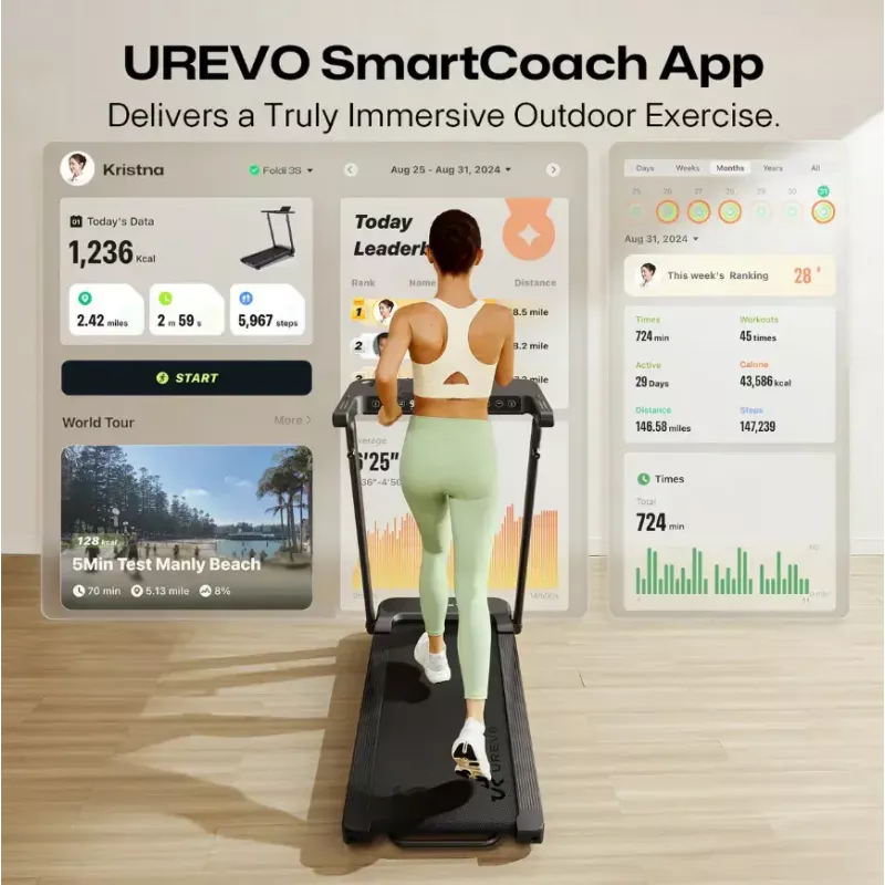 Urevo skrejceļš ar iebūvētu darba un vingrošanas galdu Foldi 3S Maksimālais lietotāja svars 120 kg Minimālais ātrums 1 km/h Maksimālais ātrums 12 km/h