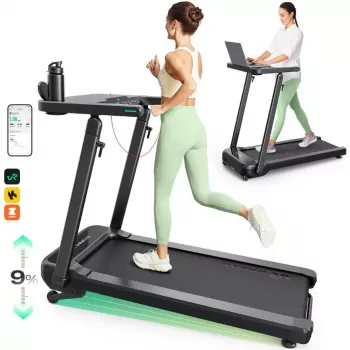 Urevo skrejceļš ar iebūvētu darba un vingrošanas galdu Foldi 3S Maksimālais lietotāja svars 120 kg Minimālais ātrums 1 km/h Maksimālais ātrums 12 km/h