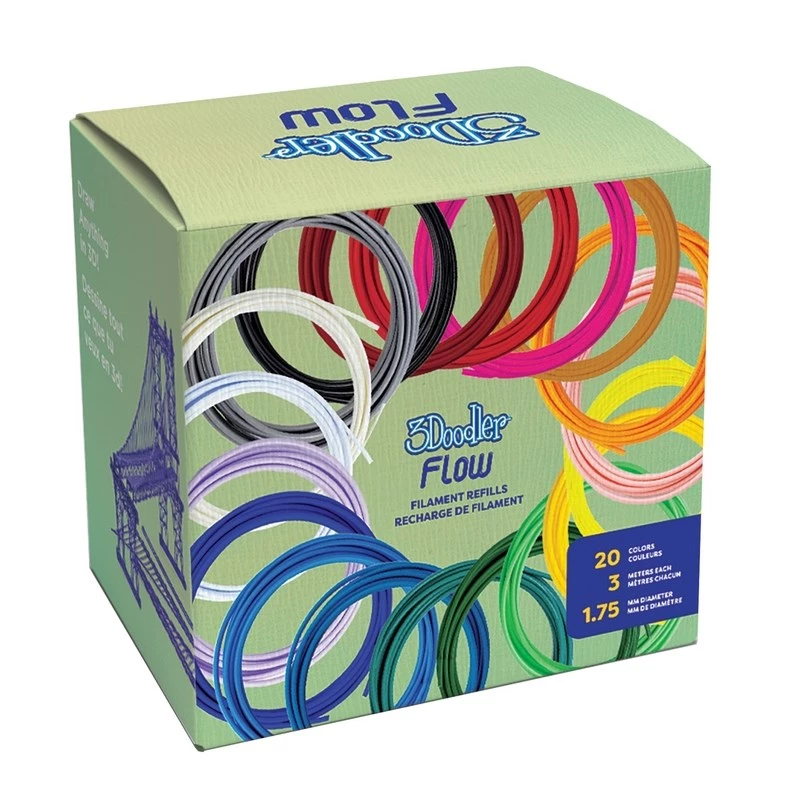 3Doodler Filament FLOW 20 PLA 20 krāsu uzpildes komplekts, polipienskābe (PLA), melns, zils, tumši zaļš, tumši rozā, zelta, zaļš, ceriņkrāsa, tumši zils, oranžs, rozā, caurspīdīgs, balts, dzeltens