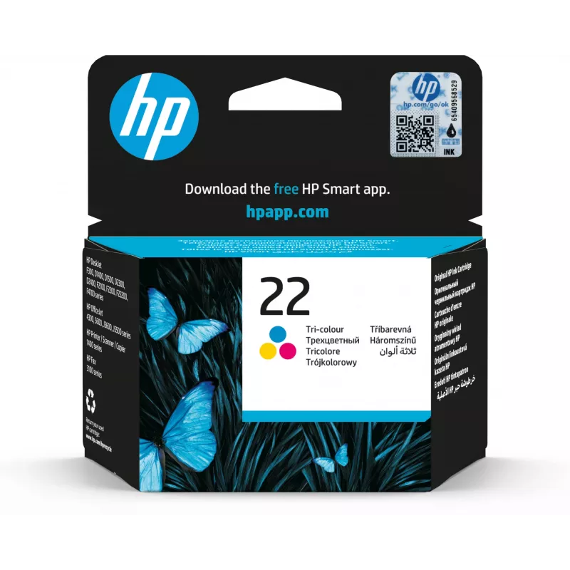 HP 22 oriģinālā tintes kasetne trīskrāsu standarta ietilpība 5 ml 165 lappuses 1 gab.