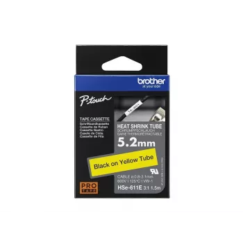 Brother HSe-611E termiski saraukošā caurule, 5.2 mm x 1.5 m, melna uz dzeltena