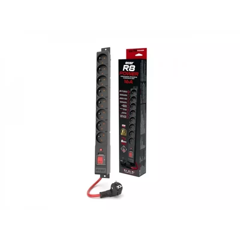 ACAR S8 Black 8 AC kontaktligzdas 230 V 10m