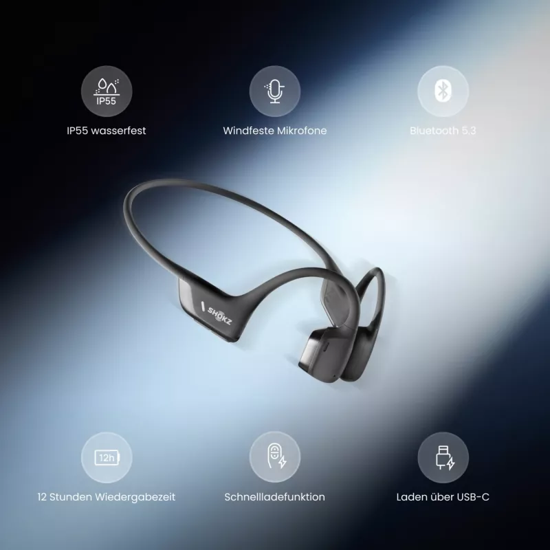 SHOKZ OpenRun Pro 2 Mini austiņas bezvadu, aizauss, sportam, Bluetooth, melnas