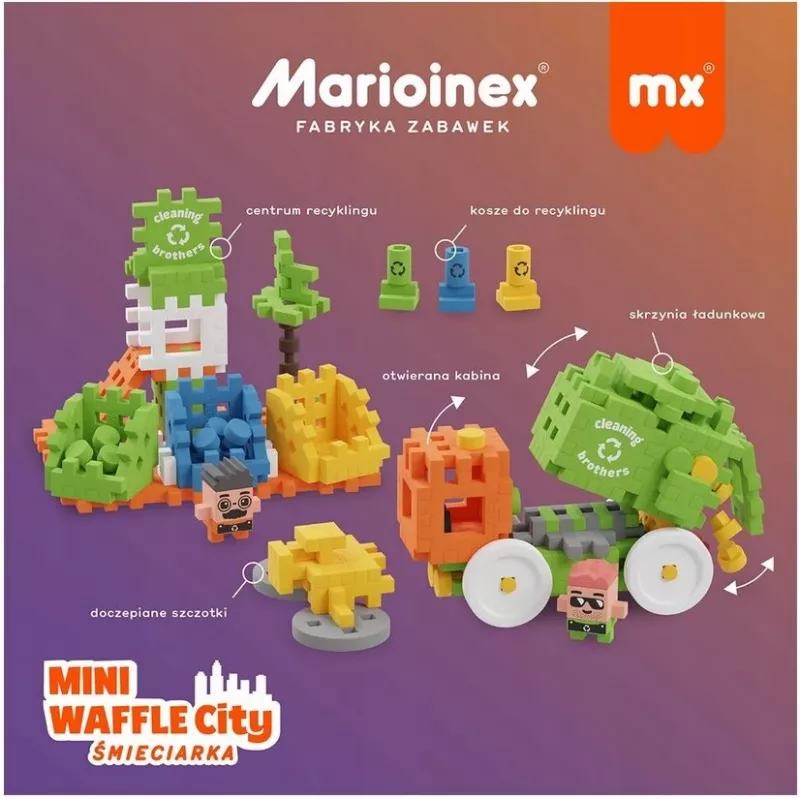 Rotaļlietu konstruēšanas bloki Marioinex Blocks Waffle mini Atkritumu mašīna 14 gab. 903131