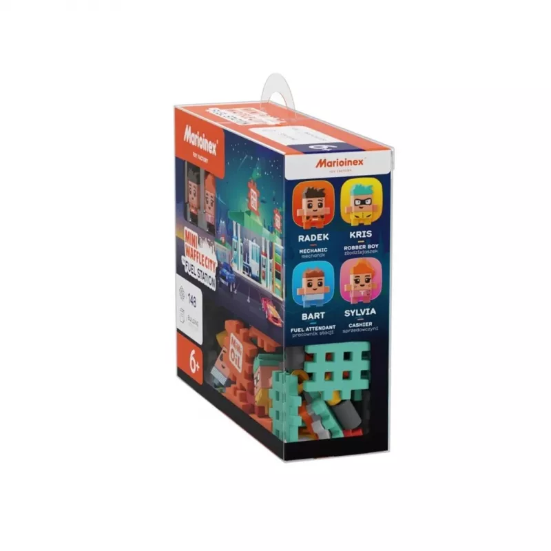 Rotaļu konstruktora komplekts Marioinex Mini Waffle Blocks degvielas uzpildes stacija, 148 gabali, daudzkrāsu, vecumam 6+