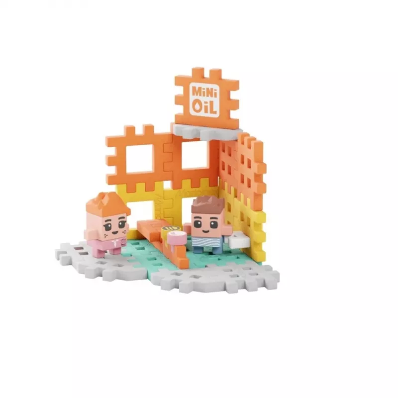 Rotaļu konstruktora komplekts Marioinex Mini Waffle Blocks degvielas uzpildes stacija, 148 gabali, daudzkrāsu, vecumam 6+