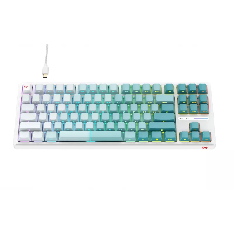 Havit KB901L spēļu tastatūra balta un zaļa USB vadu RGB LED