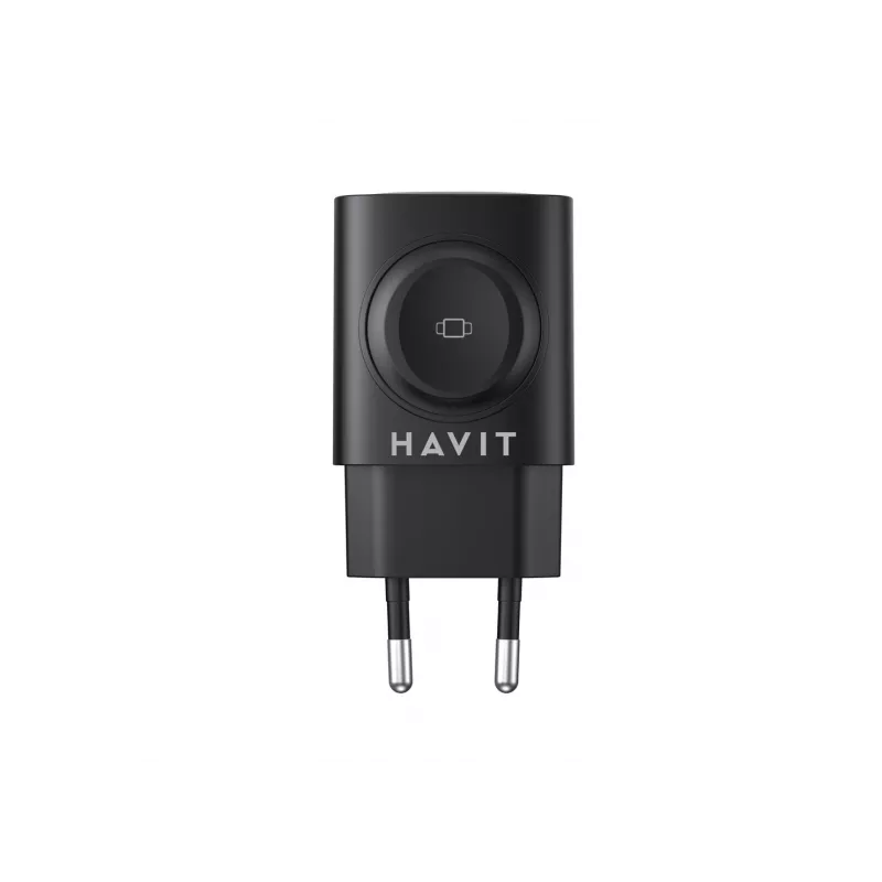 Havit UC132 EU GaN 22W dubultportu lādētājs ar bezvadu uzlādi melnā krāsā