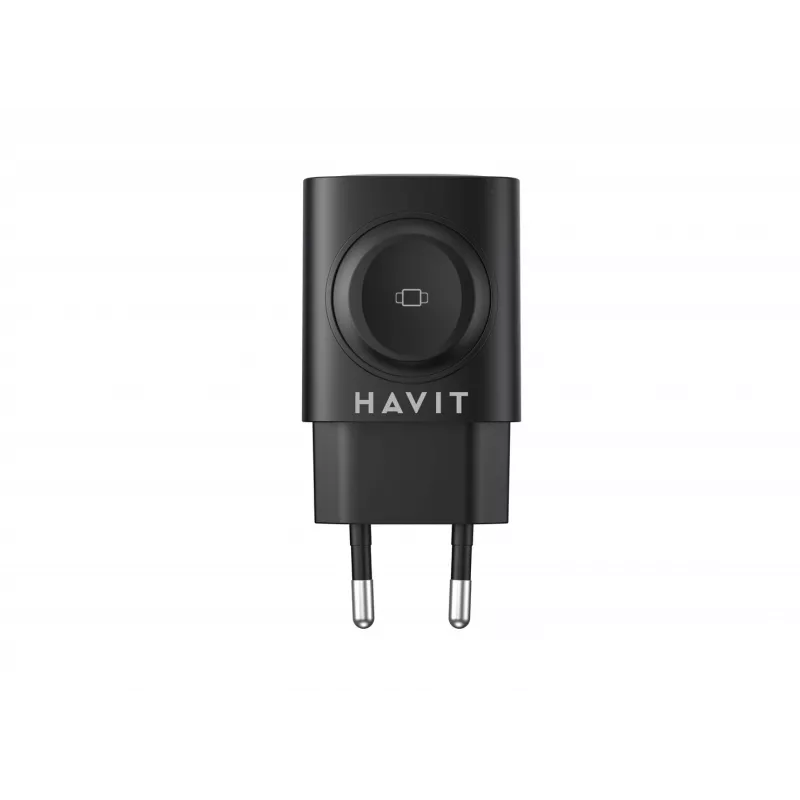 Havit UC132 EU GaN 22W dubultportu lādētājs ar bezvadu uzlādi melnā krāsā