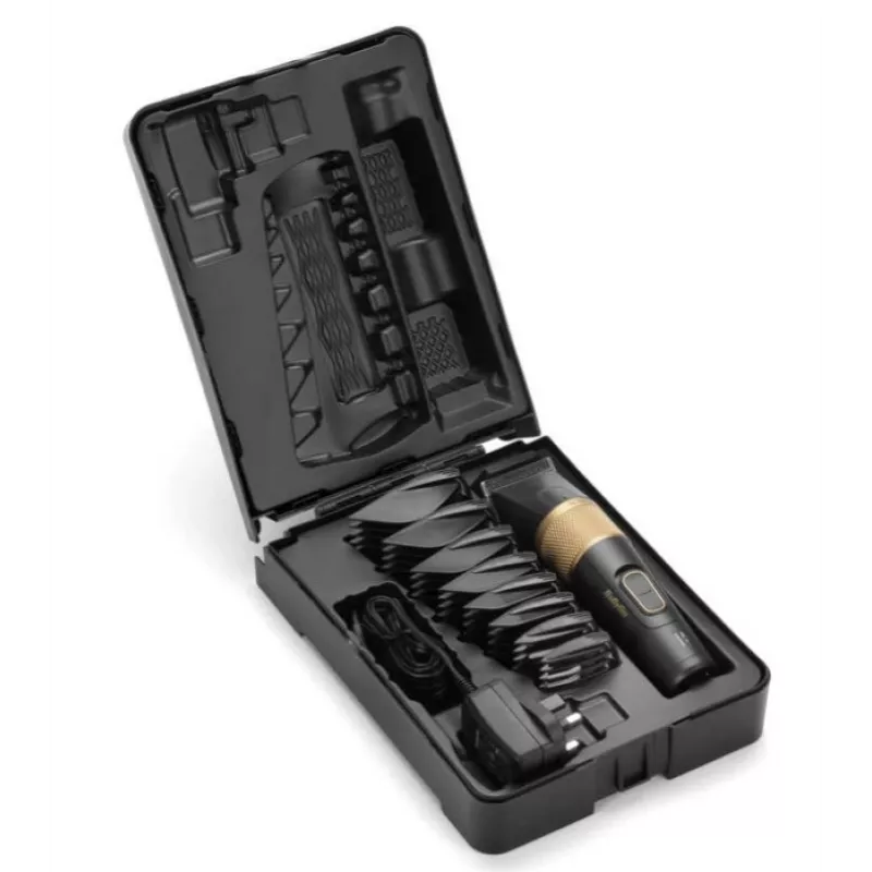 Hair Trimmer BaByliss E987E Gold Granite — uzlādējams Li-Ion, 8 garuma soļi, 0,6 mm–28 mm, ūdensizturīgs