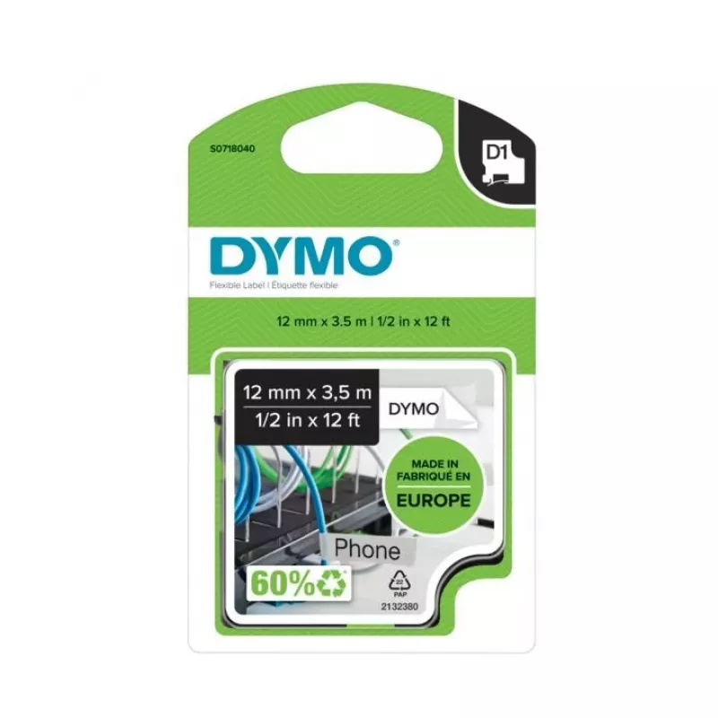 DYMO D1 Durable - Melns uz balta - 12mm