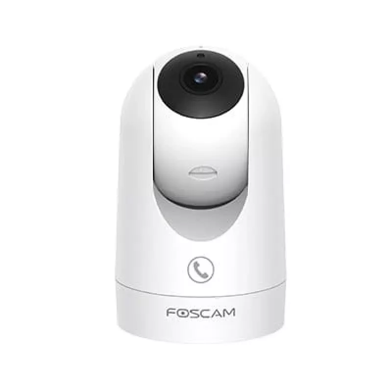 IP drošības kamera Foscam R8M balta — 8 MP 4K (3840×2160), 2,8 mm stikla objektīvs, 350° horizontāli / 150° vertikāli, 2,4G/5G Wi‑Fi, microSD līdz 256GB