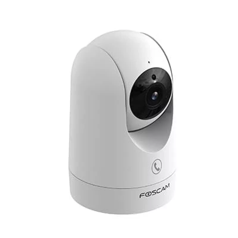 IP drošības kamera Foscam R8M balta — 8 MP 4K (3840×2160), 2,8 mm stikla objektīvs, 350° horizontāli / 150° vertikāli, 2,4G/5G Wi‑Fi, microSD līdz 256GB