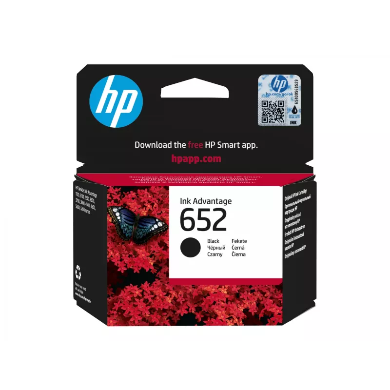 HP 652 melna oriģinālā Ink Advantage tintes kasetne