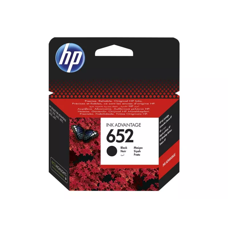HP 652 melna oriģinālā Ink Advantage tintes kasetne