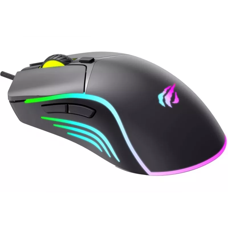 Havit MS1038 spēļu pele, melna, piemērota abām rokām, USB, 8000 DPI, 7 pogas