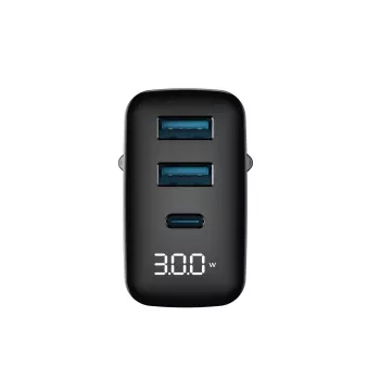 Lādētājs HAVIT UCLE001 EU GaN trīs porti 30 W melns — kompakts USB lādētājs ar 3 portiem