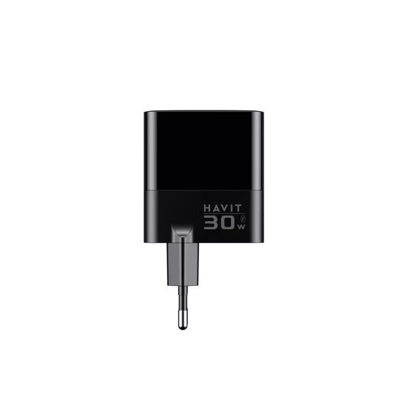 Lādētājs HAVIT UCLE001 EU GaN trīs porti 30 W melns — kompakts USB lādētājs ar 3 portiem