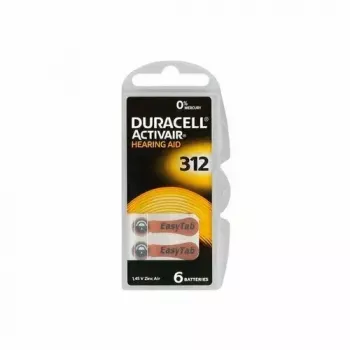 Pogelementu baterijas Duracell A312 cinka-gaisa, iepakojumā 6 gab., dzirdes aparātiem un mazām audio ierīcēm