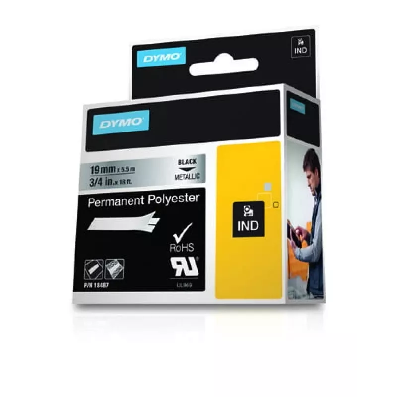 DYMO 19mm RHINO Pastāvīgais poliesters - melns līdz pelēks - Poliesters - D1 - Beļģija - Kaste (S0718200)