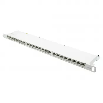 Patchpanel 48,30cm (19) Cat. 6A, 24-Port, 0,5 HE, STP geschirmt, werkzeugloses Öffnen, Reinweiß (RAL9010), Go (GC-N0143)