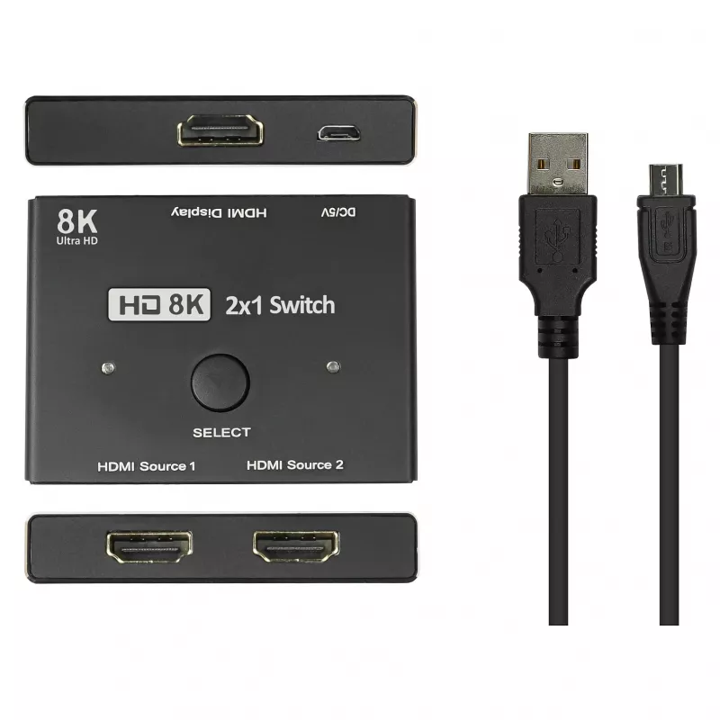 Alcasa HDMI Switcher - HDMI - Schwarz - Metall - 7680 x 4320 - Daten - Gold (GC-M0261)