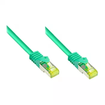 RJ45 komutācijas kabelis ar Cat.7 neapstrādātu kabeli un aizbīdņa aizsardzību (RNS®), S/FTP, PiMF, bez halogenētiem savienojumiem, 600 MHz, OFC, zaļš, 40 m, Good Connections® (8070R-400G)