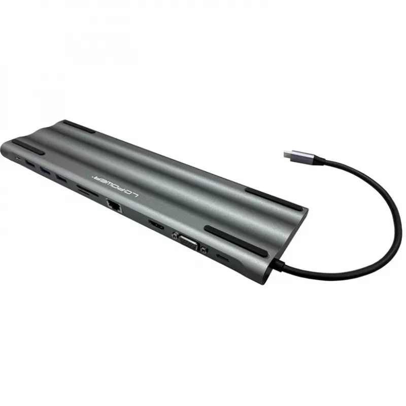 LC-Power LC-HUB-C-MULTI-8 USB-C uz 3xUSB-A/2xUSB-C/HDMI/VGA/MicroSD/SD/RJ45/Audio
