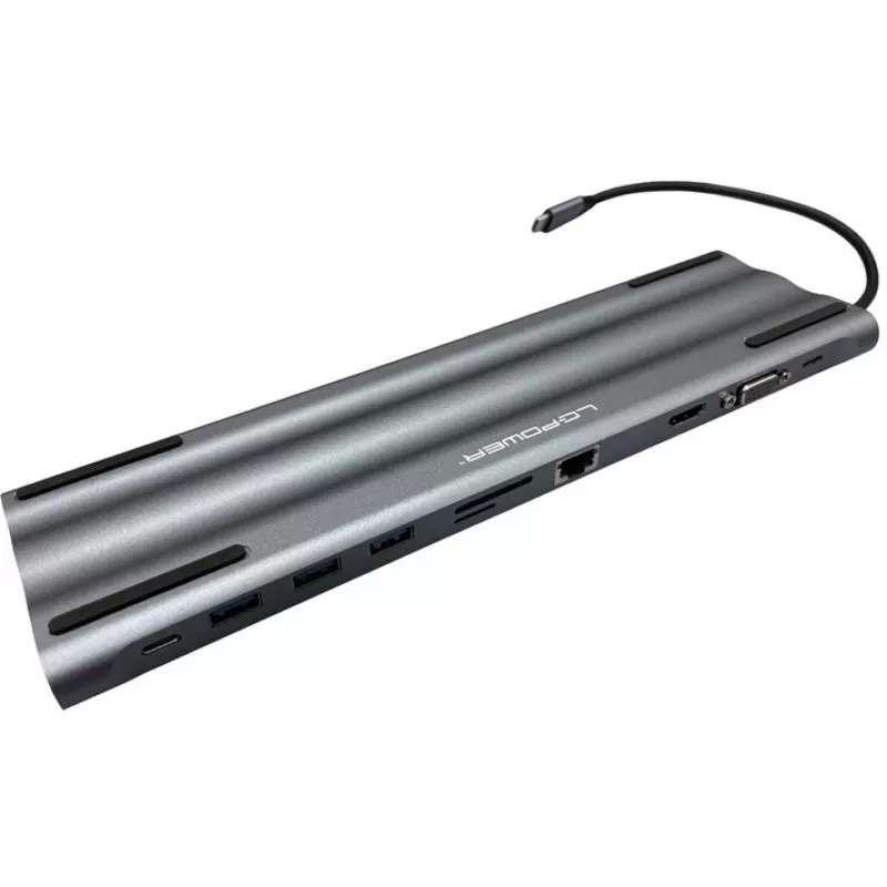 LC-Power LC-HUB-C-MULTI-8 USB-C uz 3xUSB-A/2xUSB-C/HDMI/VGA/MicroSD/SD/RJ45/Audio