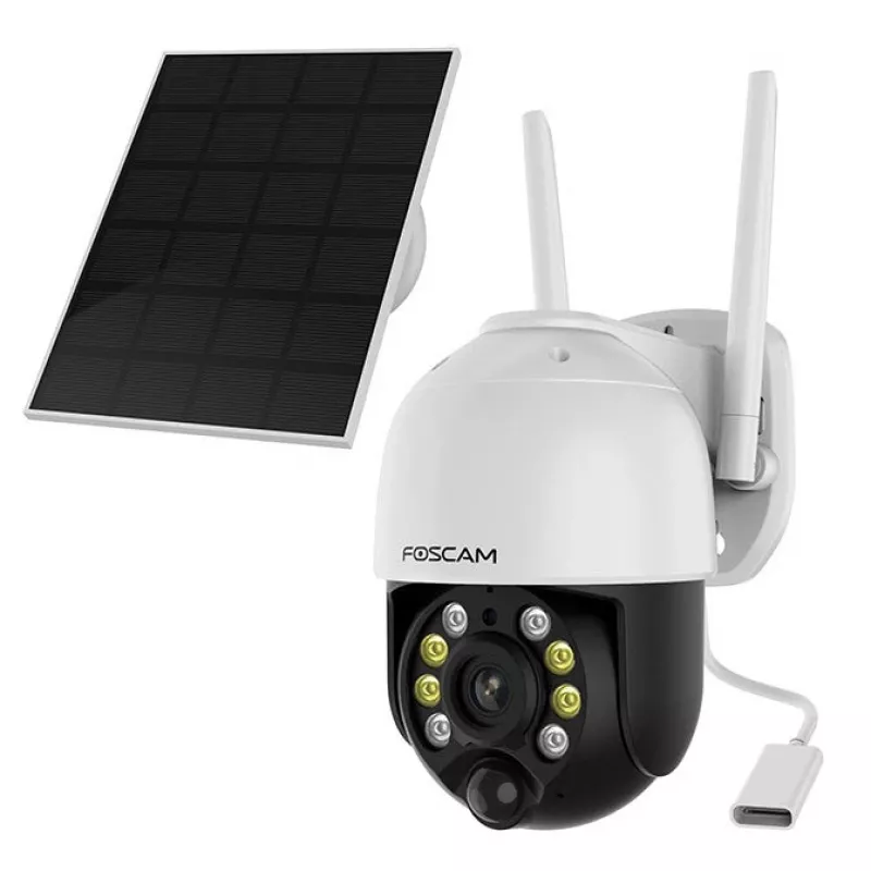 IP drošības kamera Foscam B4 Dome 4 MP (2560×1440), Wi‑Fi 2.4 GHz, IP65, Solar + Baterija 5000 mAh, 355° pagriešana, 90° slīpums