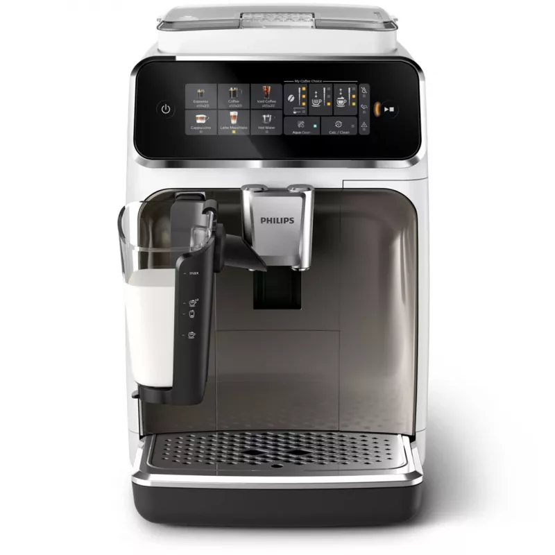 Espresso kafijas automāts Philips EP3343/90 — pilnībā automātisks, 2 tases, 15 bāri, keramikas dzirnaviņas, 275 g pupiņu tvertne, piena tvertne, TFT skārienekrāns
