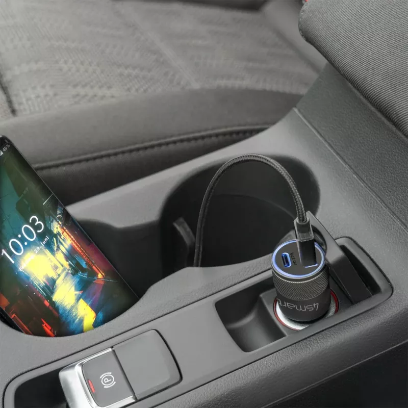 4smarts Rapid+ - Auto barošanas avots - 27 vati - 3 A - QC 3.0, PD - 2 izejas porti (USB, 24 kontaktu USB-C)