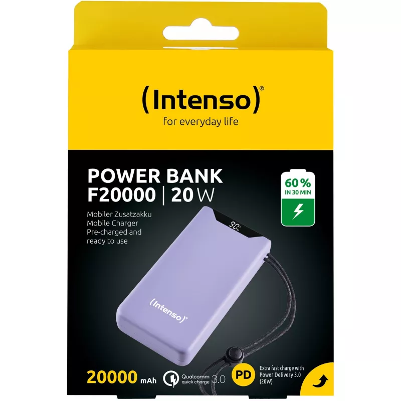 Ārējais akumulators USB 20000MAH QC3.0/violeta F20000 7332053 Intenso