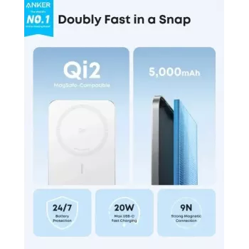 Pārnēsājams lādētājs Anker A1665H21 5000mAh plāns balts