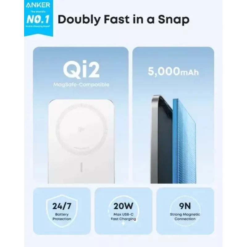 Pārnēsājams lādētājs Anker A1665H21 5000mAh plāns balts