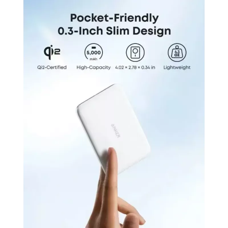 Pārnēsājams lādētājs Anker A1665H21 5000mAh plāns balts