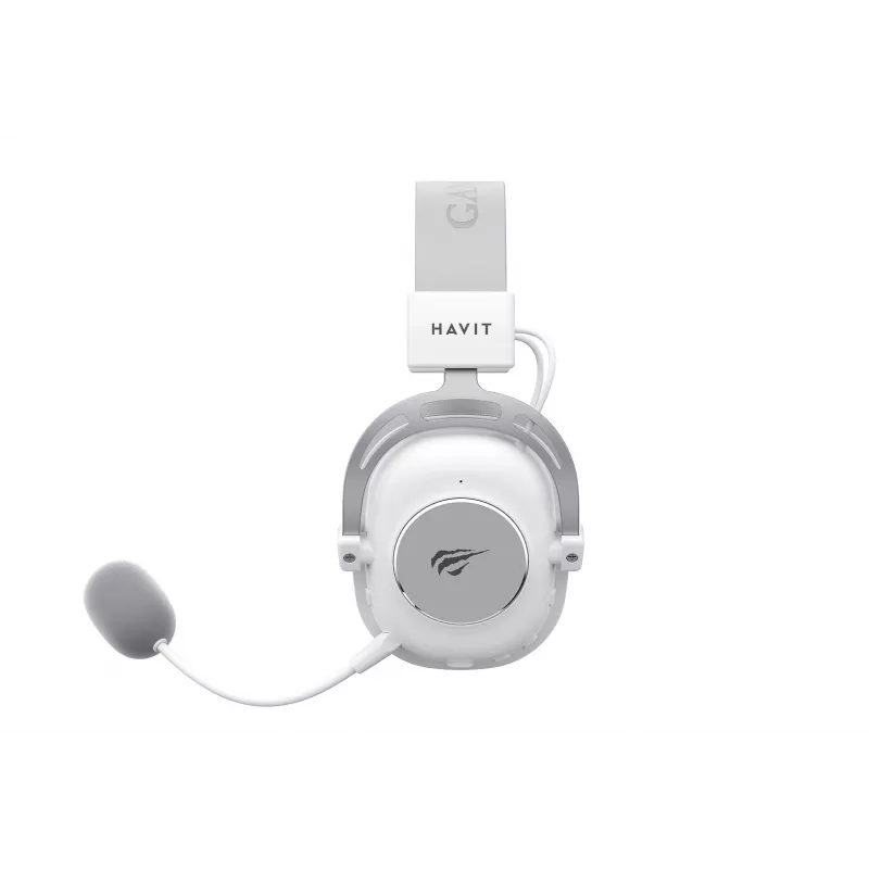 Over-ear austiņas HAVIT H2002YG — 2,4G bezvadu, Bluetooth, vadu, 20–20 000 Hz, 10 m diapazons, 257 g (balta/pelēka)
