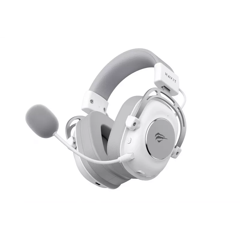 Over-ear austiņas HAVIT H2002YG — 2,4G bezvadu, Bluetooth, vadu, 20–20 000 Hz, 10 m diapazons, 257 g (balta/pelēka)