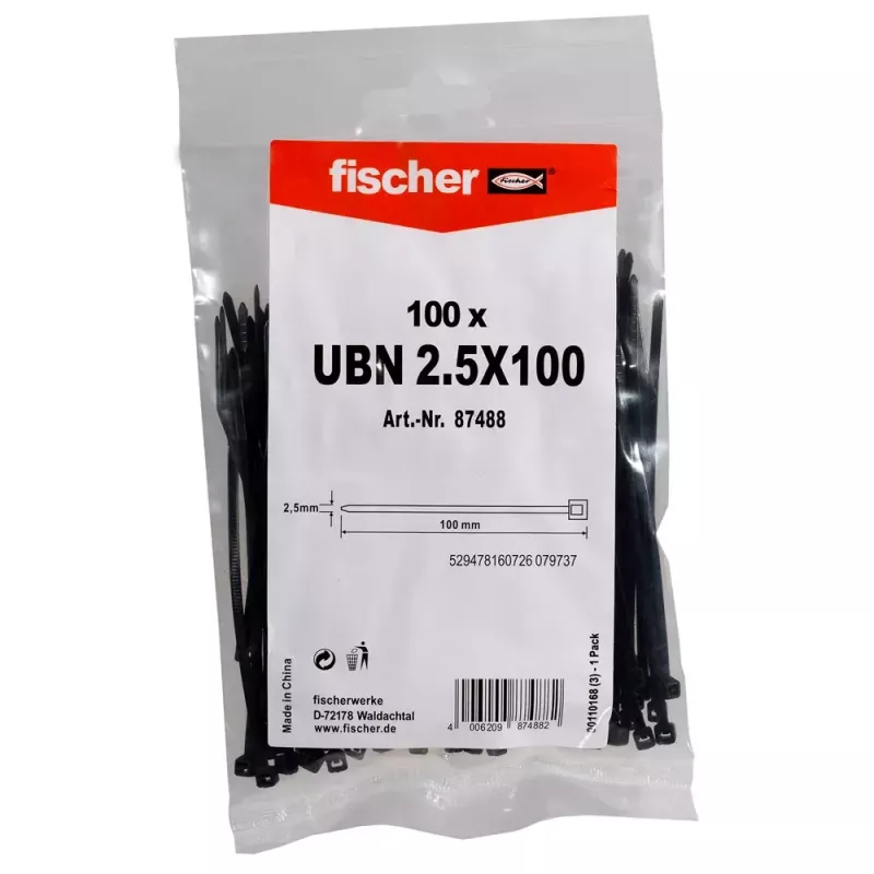 Kāpņu tipa kabeļsaites Fischer 87488 neilons melns 100 gab. 100mm 2.5mm