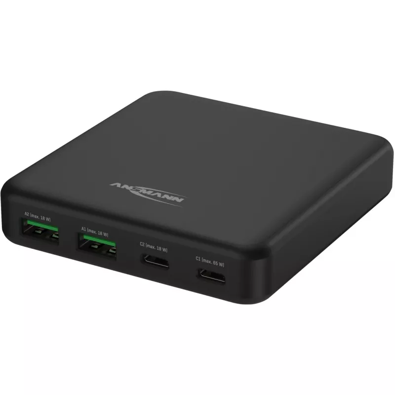 USB lādētājs darbvirsmas lādētājs DC465PD (melns, 65 W, PD, Quick Charge 3.0)