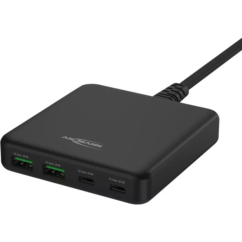 USB lādētājs darbvirsmas lādētājs DC465PD (melns, 65 W, PD, Quick Charge 3.0)