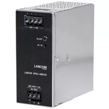 Barošanas bloks Lancom Systems LANCOM DPSU-480/55 — 480 W, maiņstrāva 100–240 V, TS35 DIN, melns/tērauds