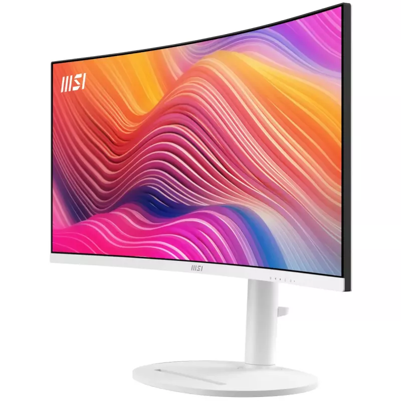 34 collu MSI Modern MD342CQPWDE izliekts VA LCD monitors 3440×1440 UWQHD 21:9, 4 ms, 300 cd/m², USB centrmezgls, skaļruņi, VESA, augstumā regulējams — Balts