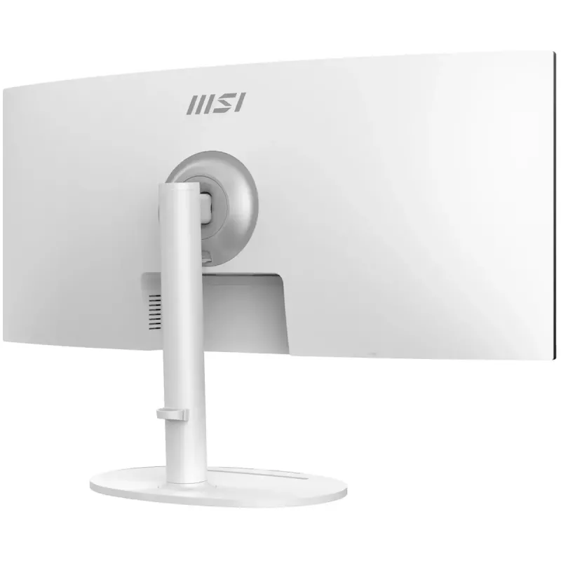 34 collu MSI Modern MD342CQPWDE izliekts VA LCD monitors 3440×1440 UWQHD 21:9, 4 ms, 300 cd/m², USB centrmezgls, skaļruņi, VESA, augstumā regulējams — Balts