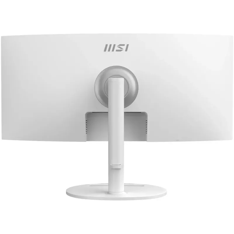 34 collu MSI Modern MD342CQPWDE izliekts VA LCD monitors 3440×1440 UWQHD 21:9, 4 ms, 300 cd/m², USB centrmezgls, skaļruņi, VESA, augstumā regulējams — Balts